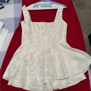 Lulus Radiant Flair Ivory Floral Jacquard Bustier Skort Romper